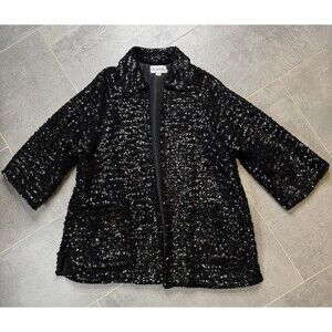 Vintage Emily Wetherby Black Sequined Jacket XL 1960s-70s Glam Swing Evening